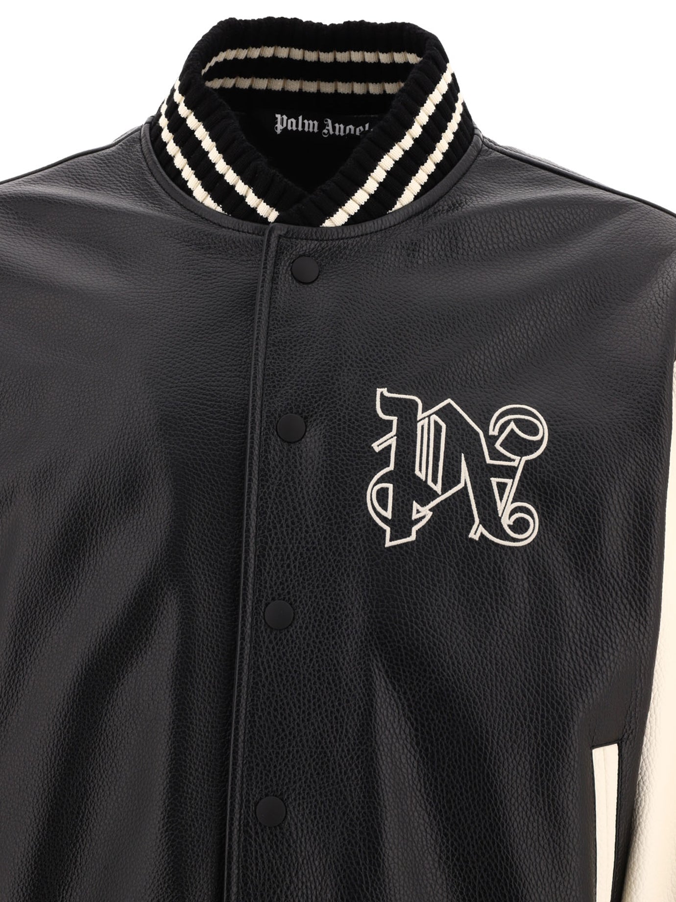 OFFWH PALM ANGELS Monogram Leather Varsity Jacket (PMEK001E23FAB001)